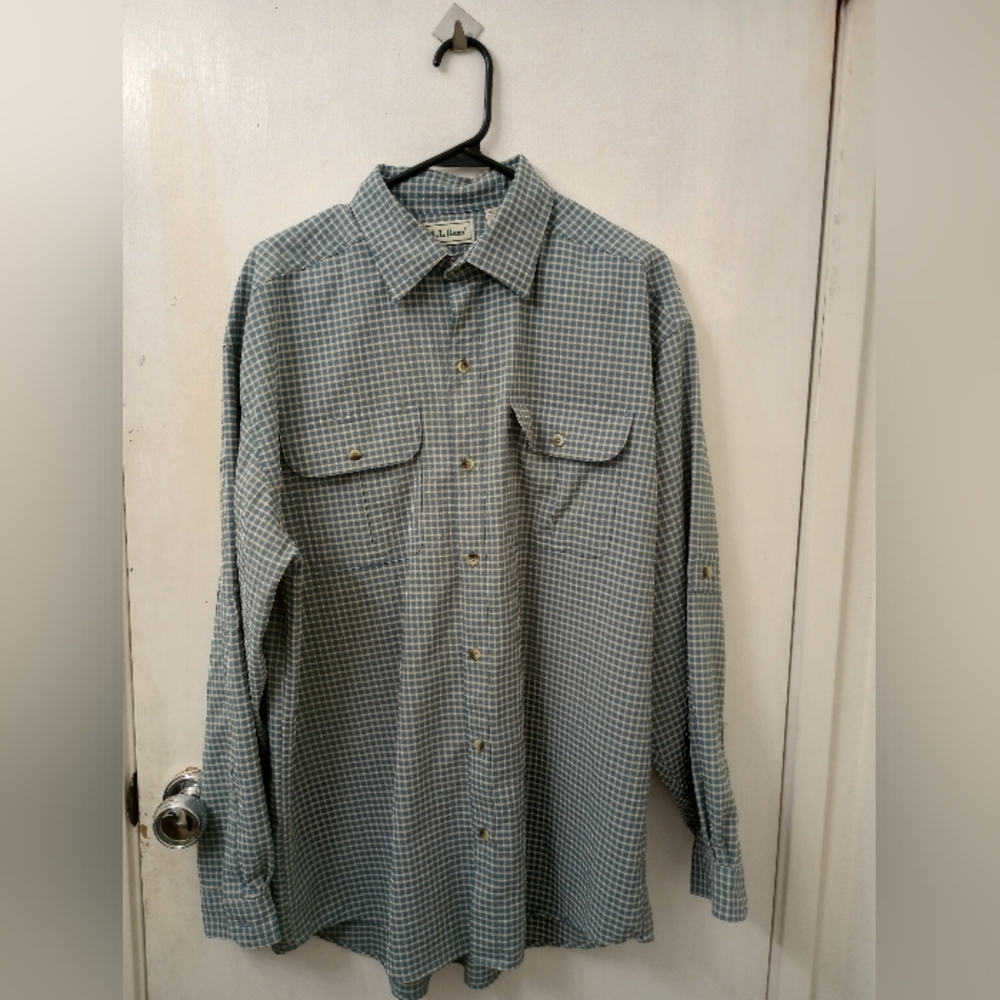 LL Bean Green Checkered Button-Up Shirt